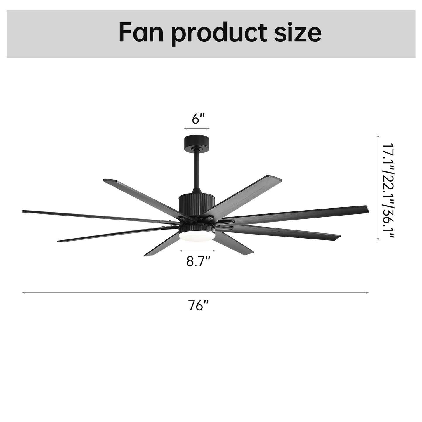 Black inch ceiling fan with integrated LED light and  blades