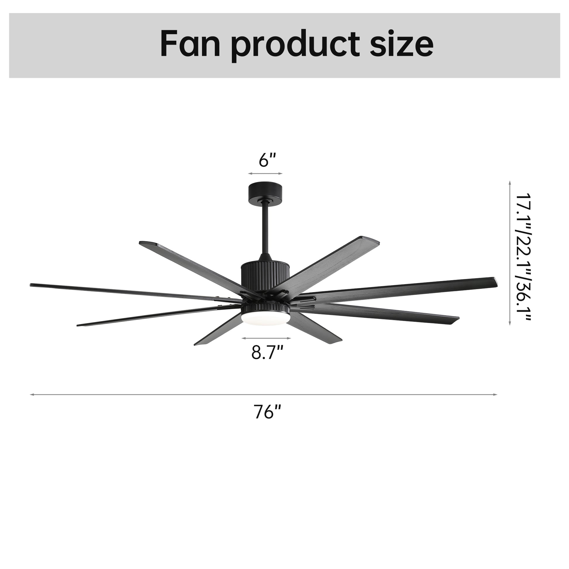 Black inch ceiling fan with integrated LED light and  blades