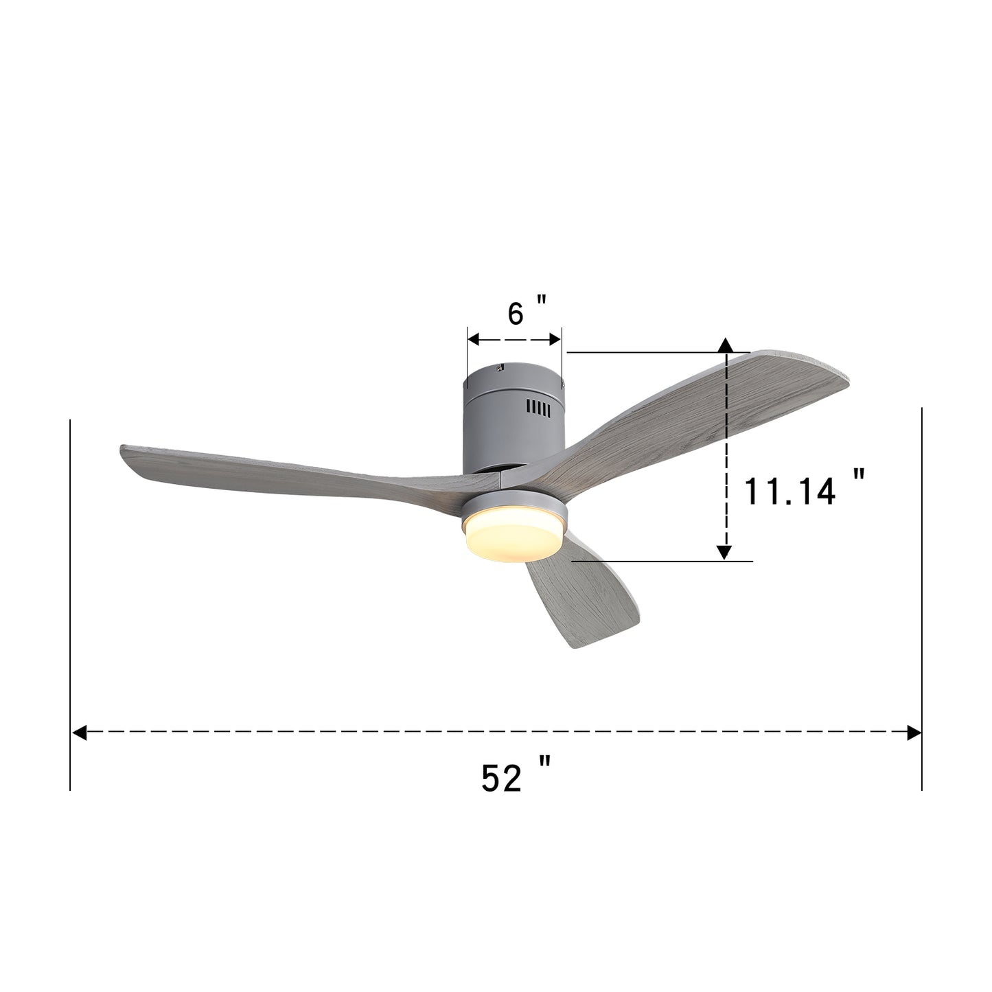 inch gray woodlook ceiling fan with integrated LED light