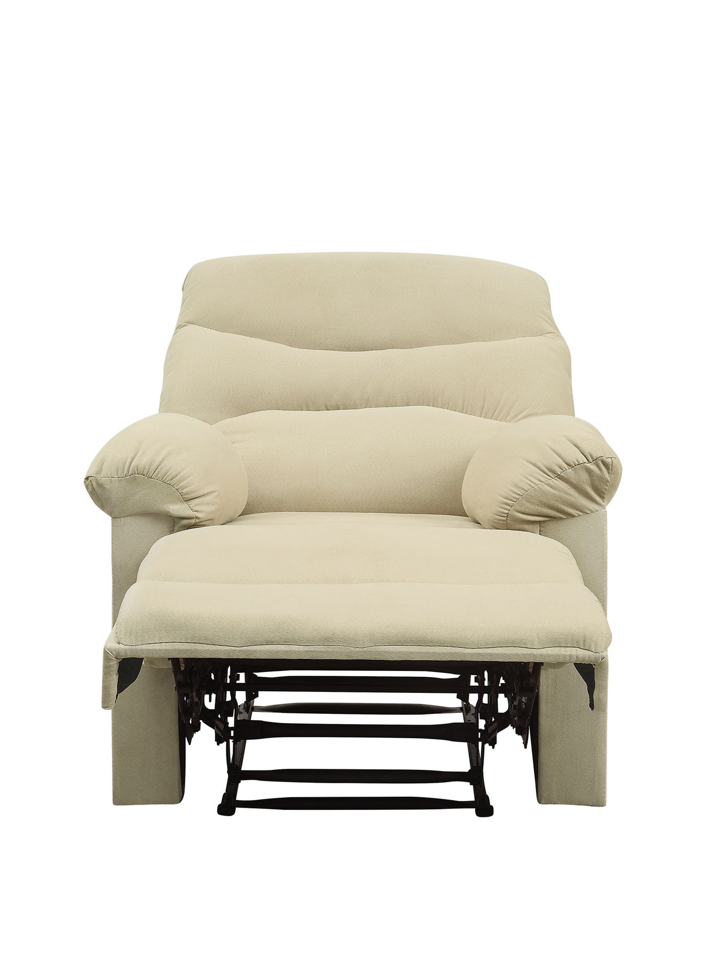 Beige fabric recliner chair with footrest extended