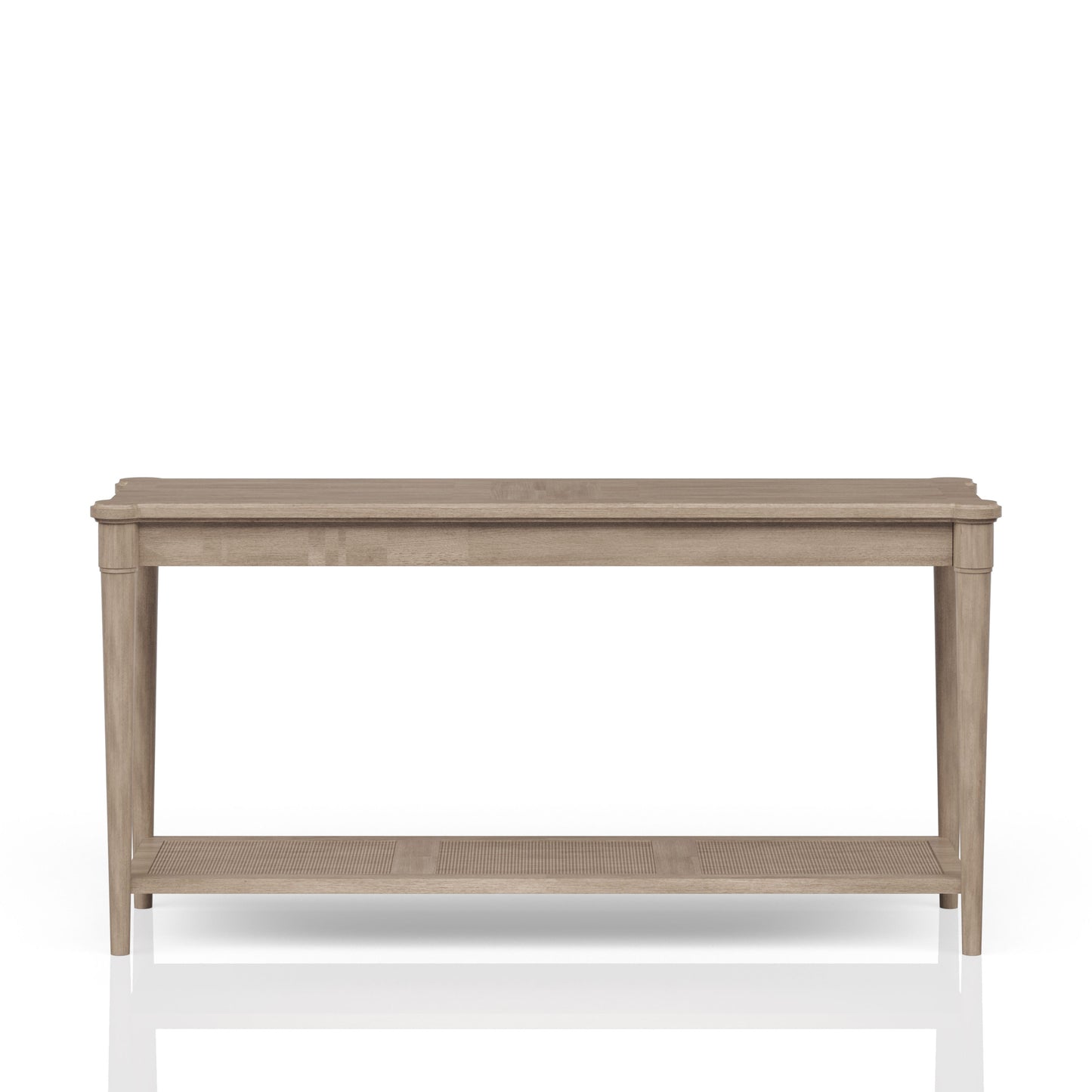 Light oak console table with cane shelf perfect for entryway decor