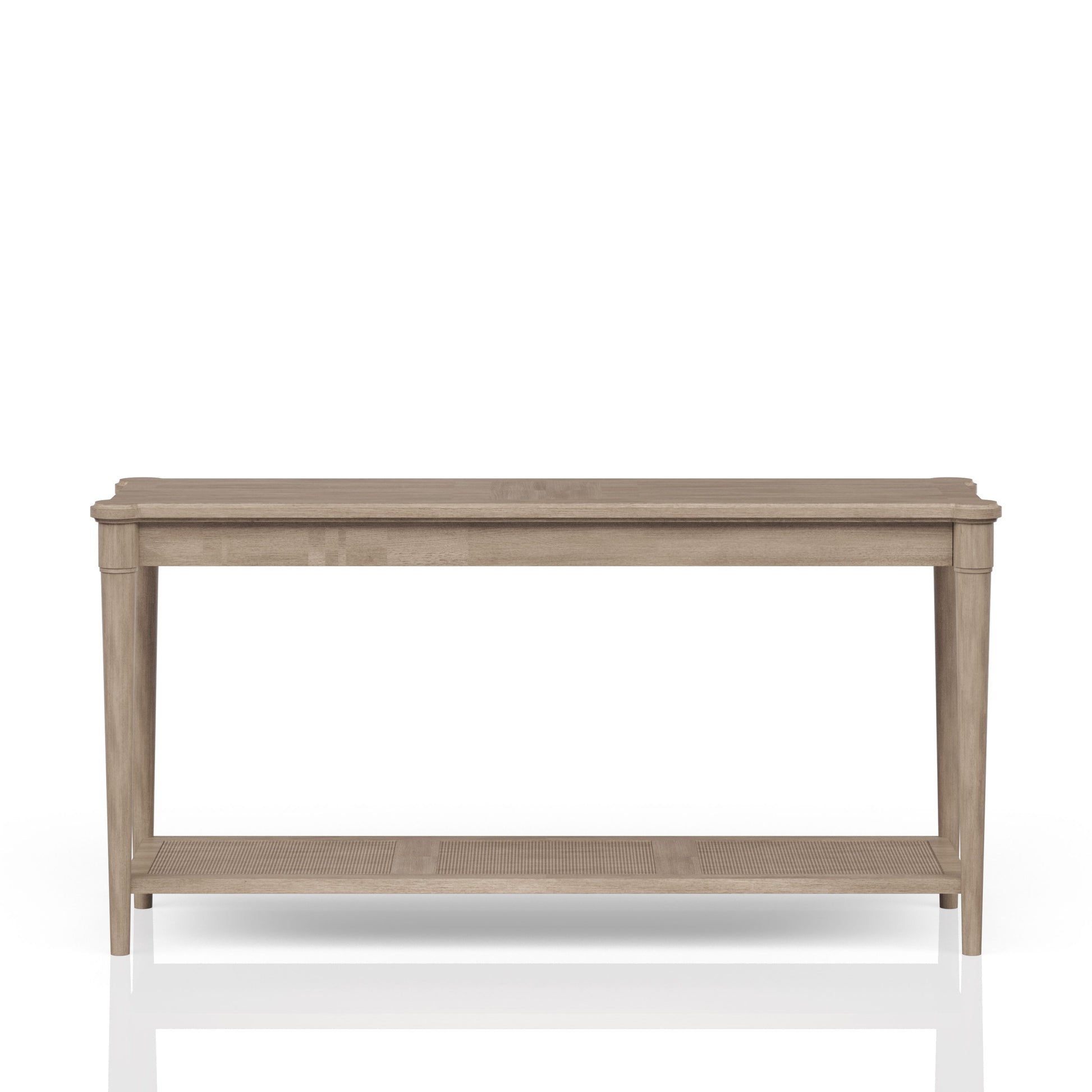 Light oak console table with cane shelf perfect for entryway decor