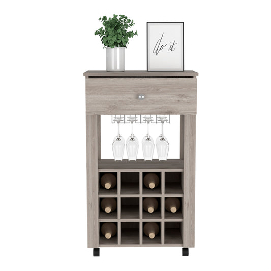 Rustic oak wine cabinet with glass rack and  bottle compartments