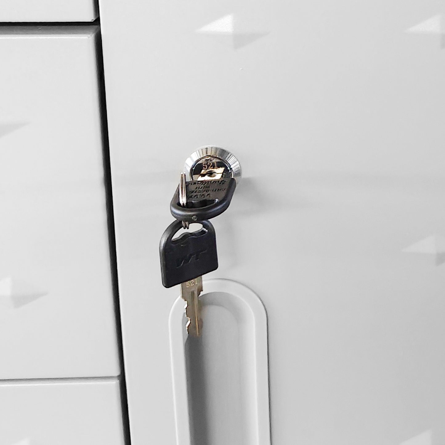 Metal filing cabinet lock with two keys silver and black