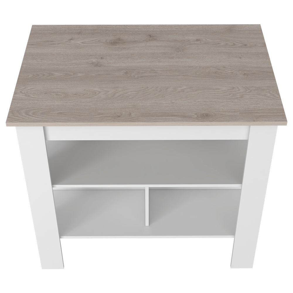 Modern oak veneer coffee table with white frame and two open shelves