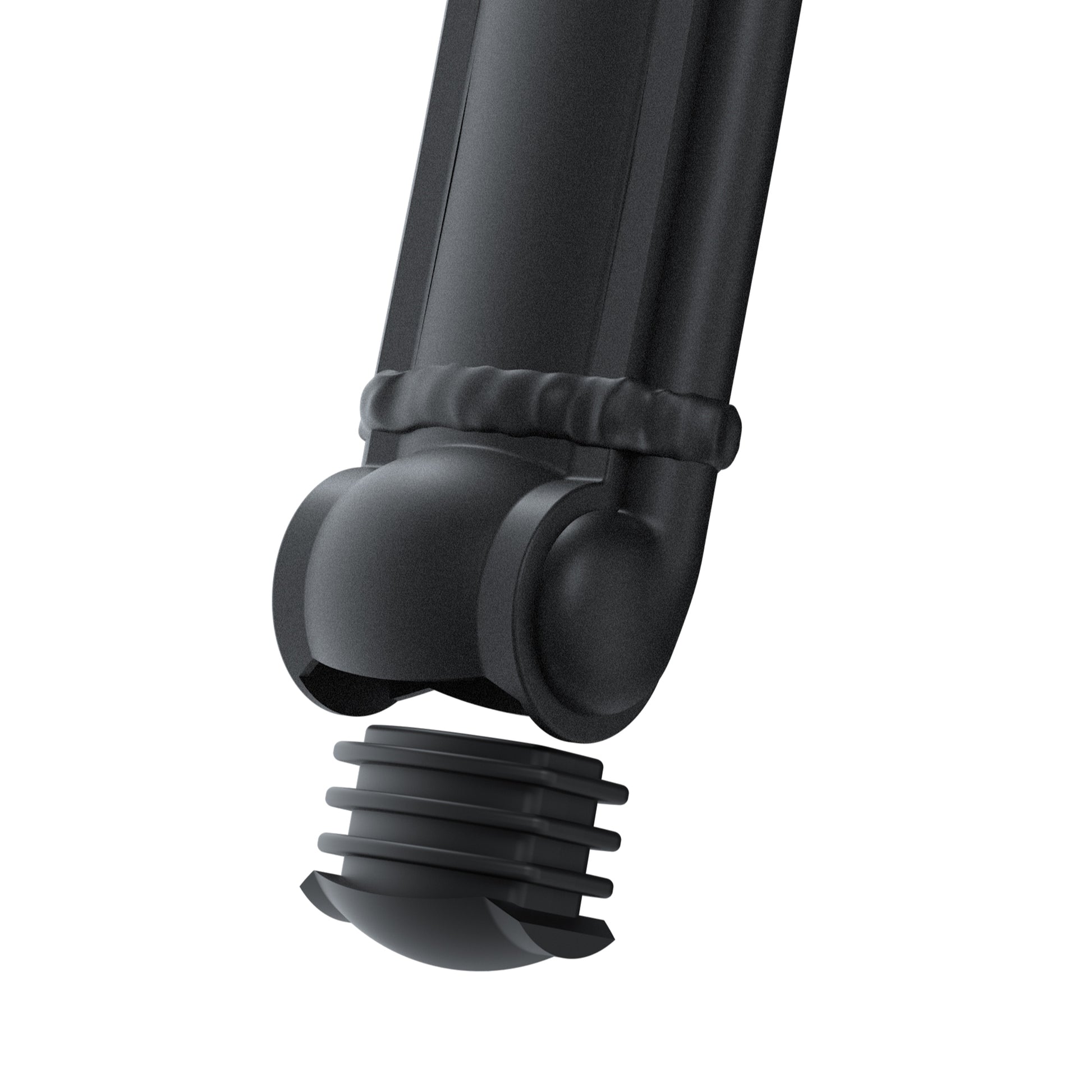 Black adjustable furniture foot with ribbed screw base
