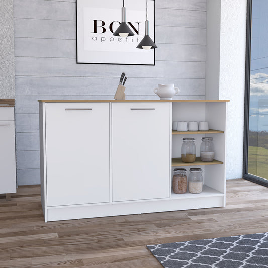 Modern white kitchen cabinet with woodeffect countertop