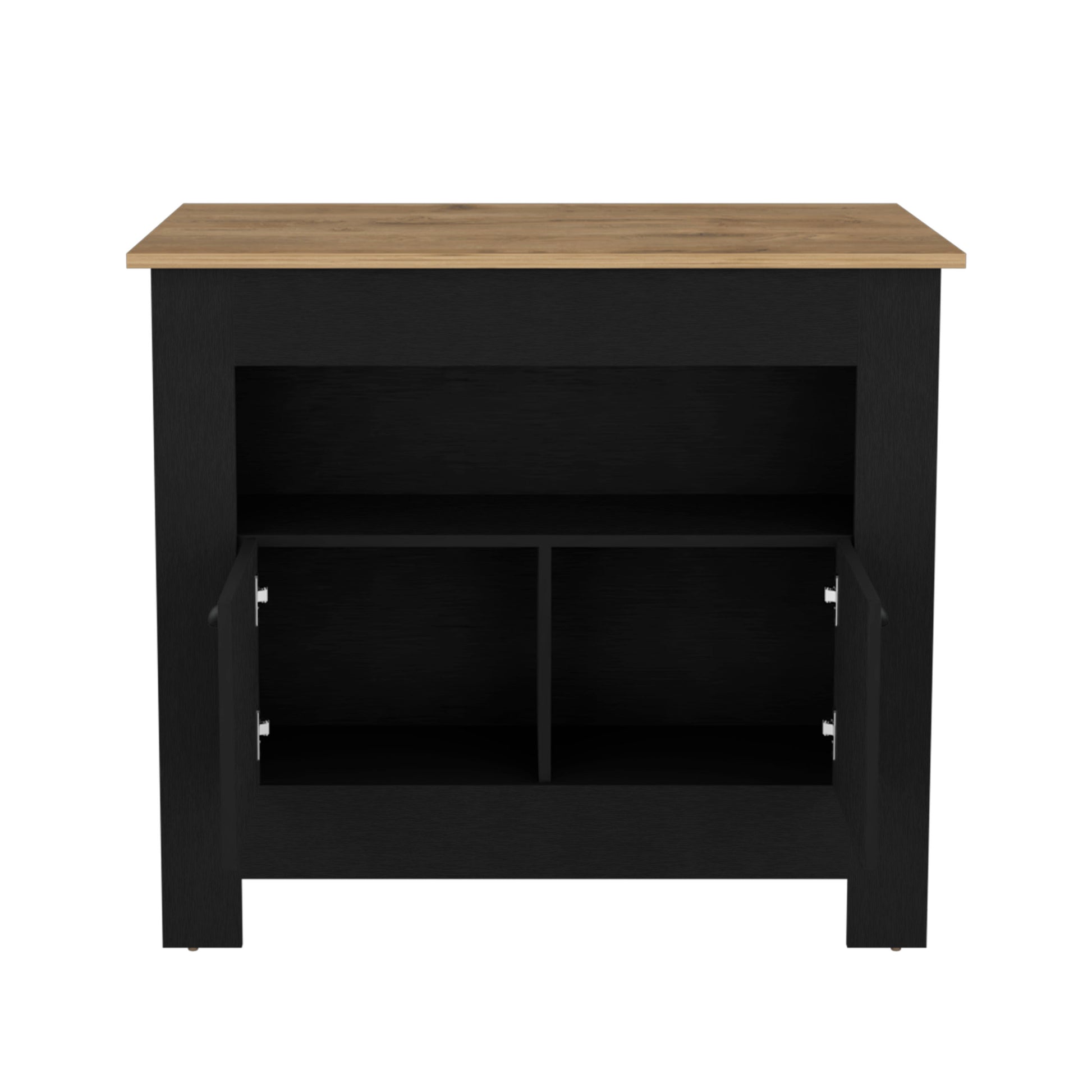 Black twodoor cabinet with open storage