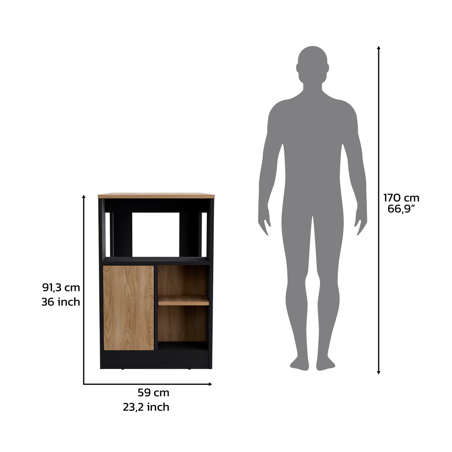 Black and oak modern storage cabinet for living room