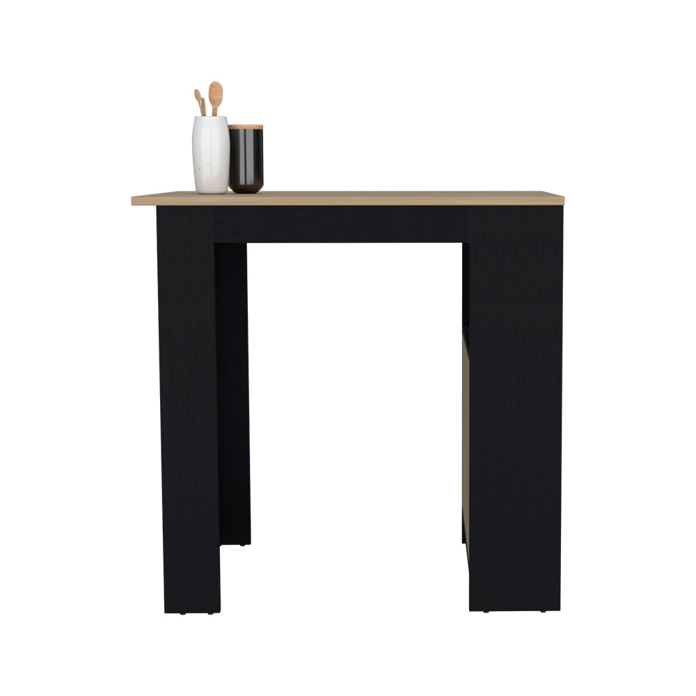 Modern black console table with light wood top