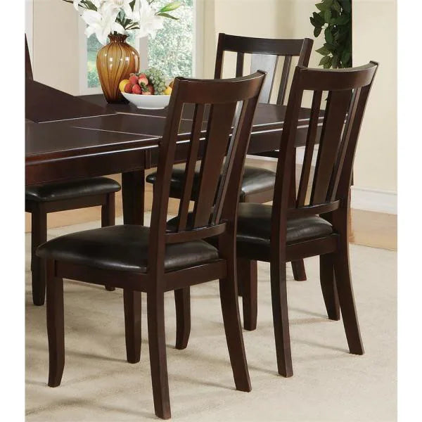 Dark wood dining chairs with padded leather seats