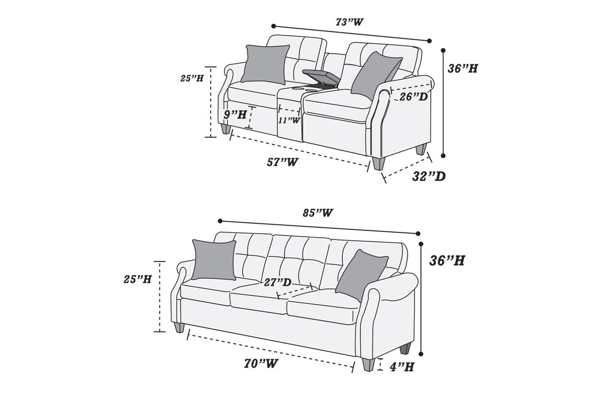 Stylish 2-Piece Sofa Set with Console and Pillows in Dark Coffee