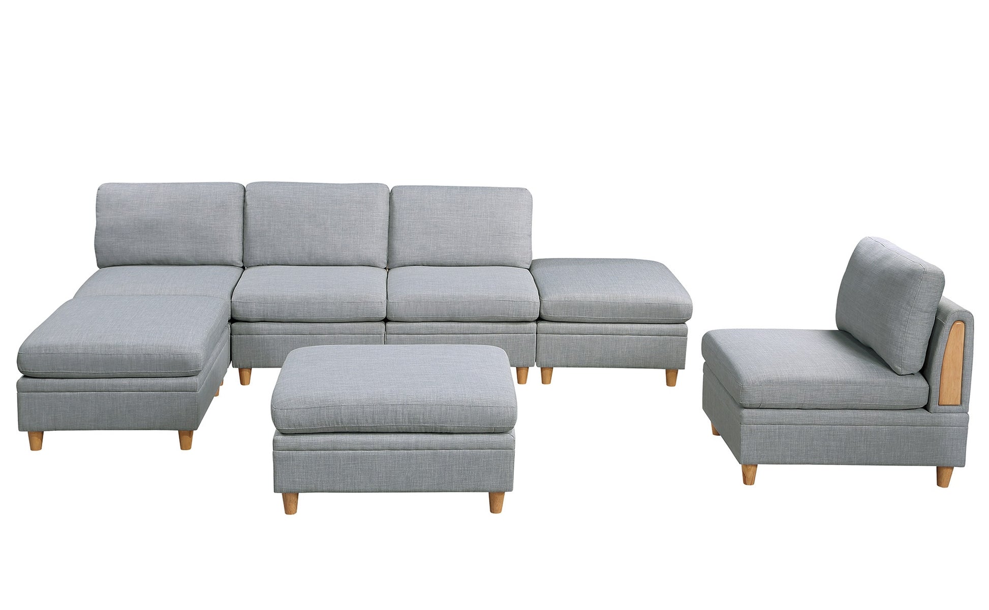 Gray fabric modular sectional sofa with wooden legs ideal for modern living rooms