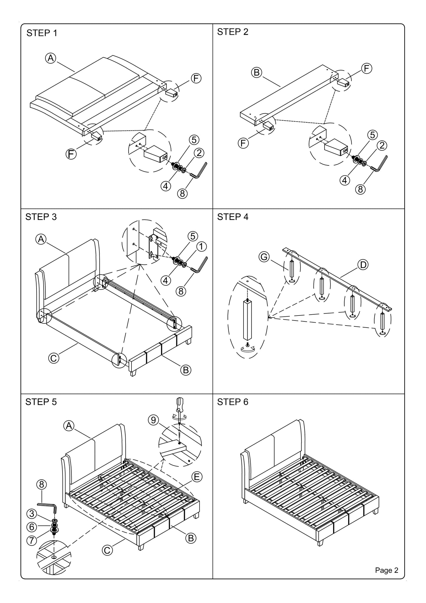 Assembly step  attaching frame pieces A and B for a bed