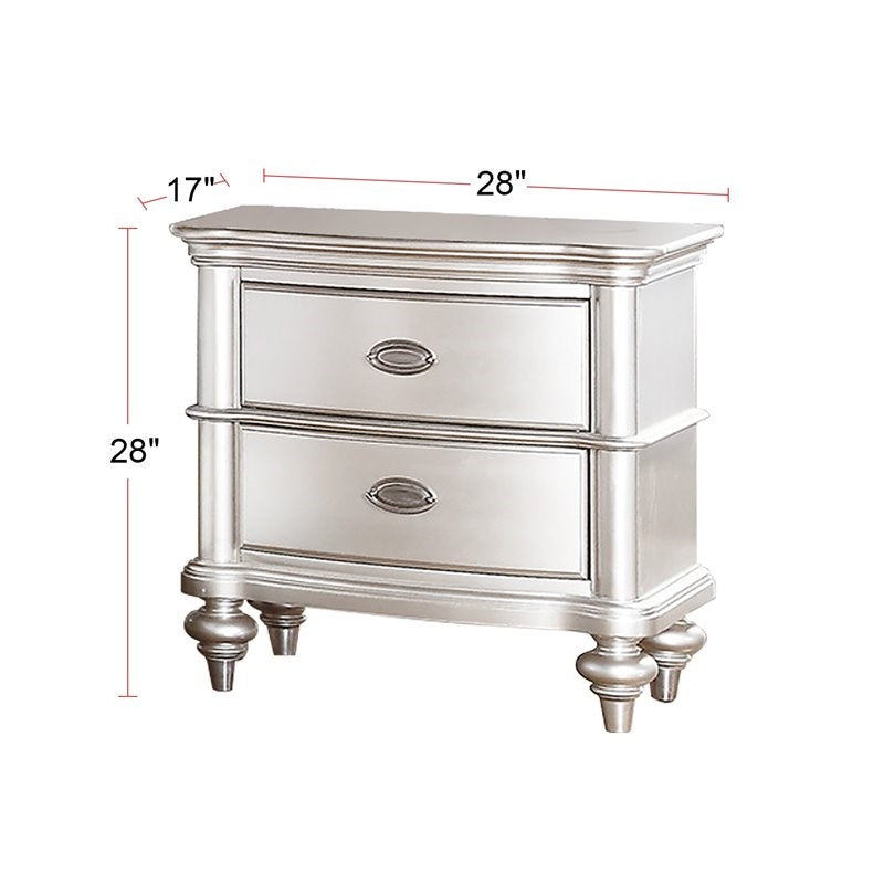 Silver mirrored drawer nightstand with ornate hardware and carved legs  W x  D
