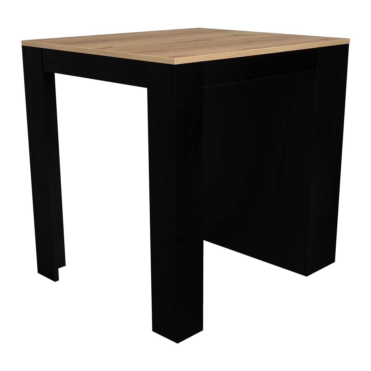 Modern black side table with light oak wood top