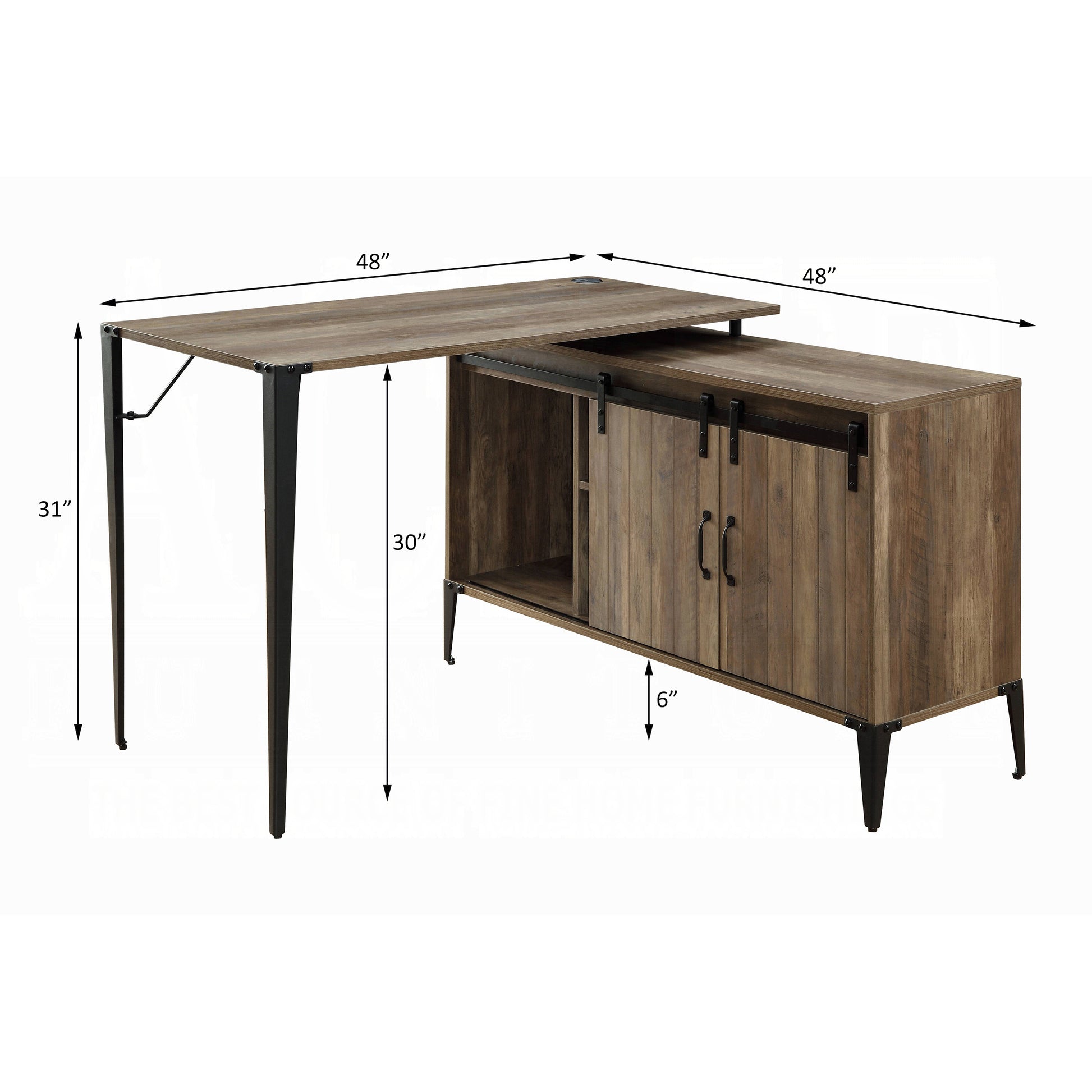 Rustic Lshaped desk with barn doors and black metal legs  inch width