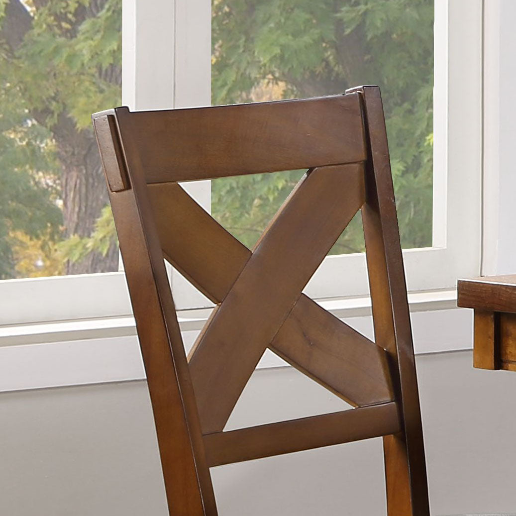 Rustic brown wooden dining chair with distinctive Xback design ideal for farmhouse kitchens