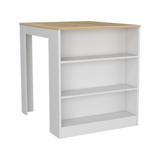 Modern white bookshelf with woodeffect top