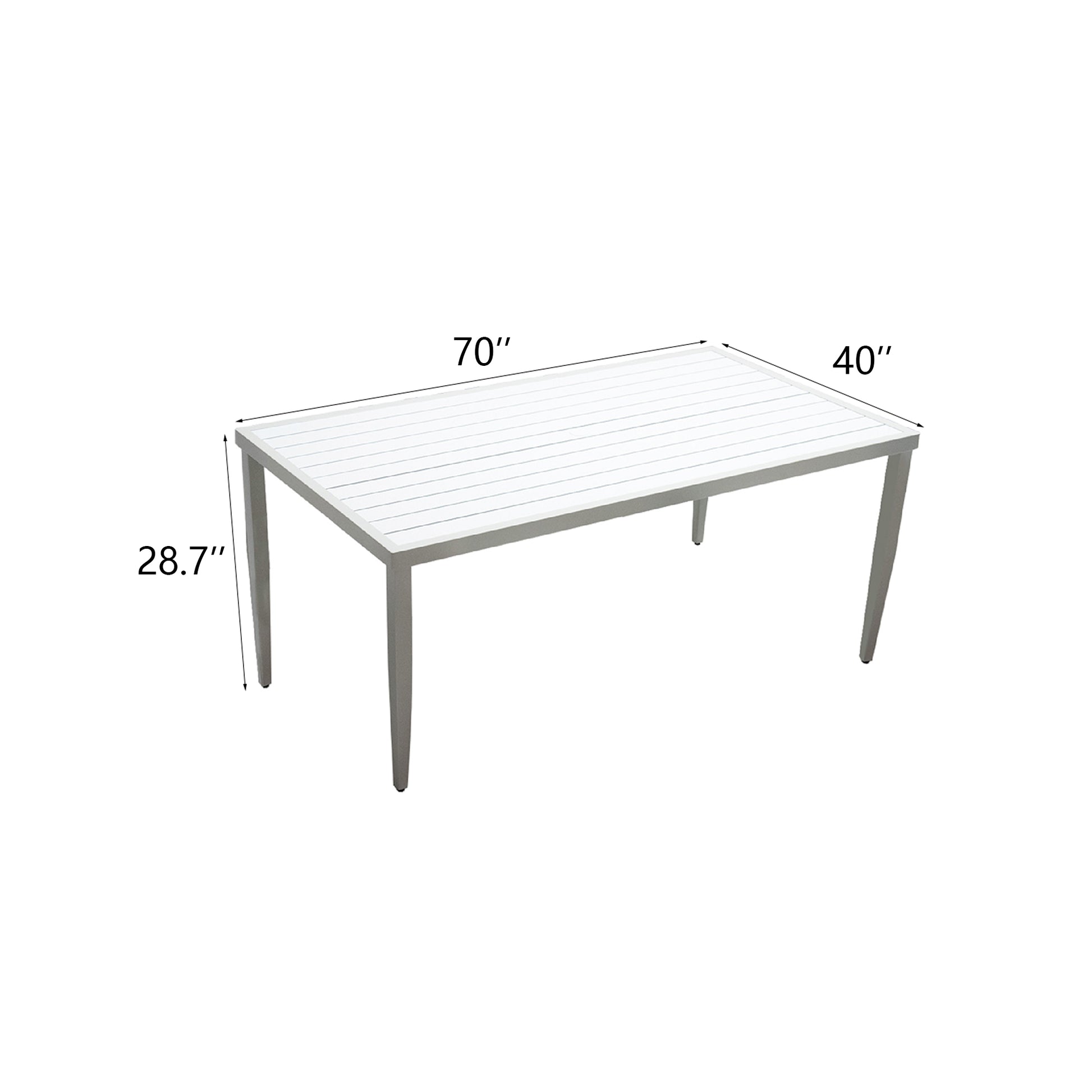 Modern white slatted dining table  inches long perfect for outdoor gatherings