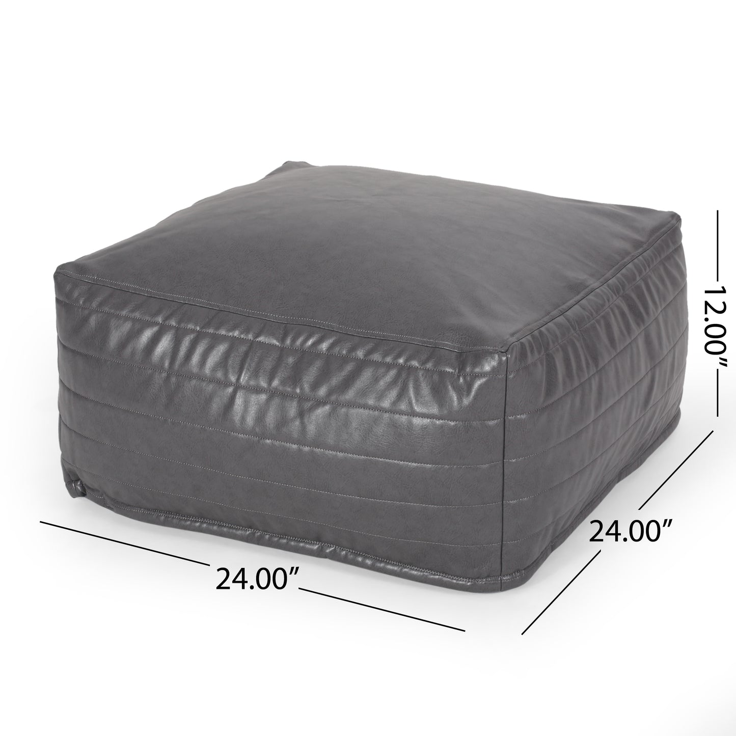 Quilted grey faux leather ottoman xx inches for living room seating