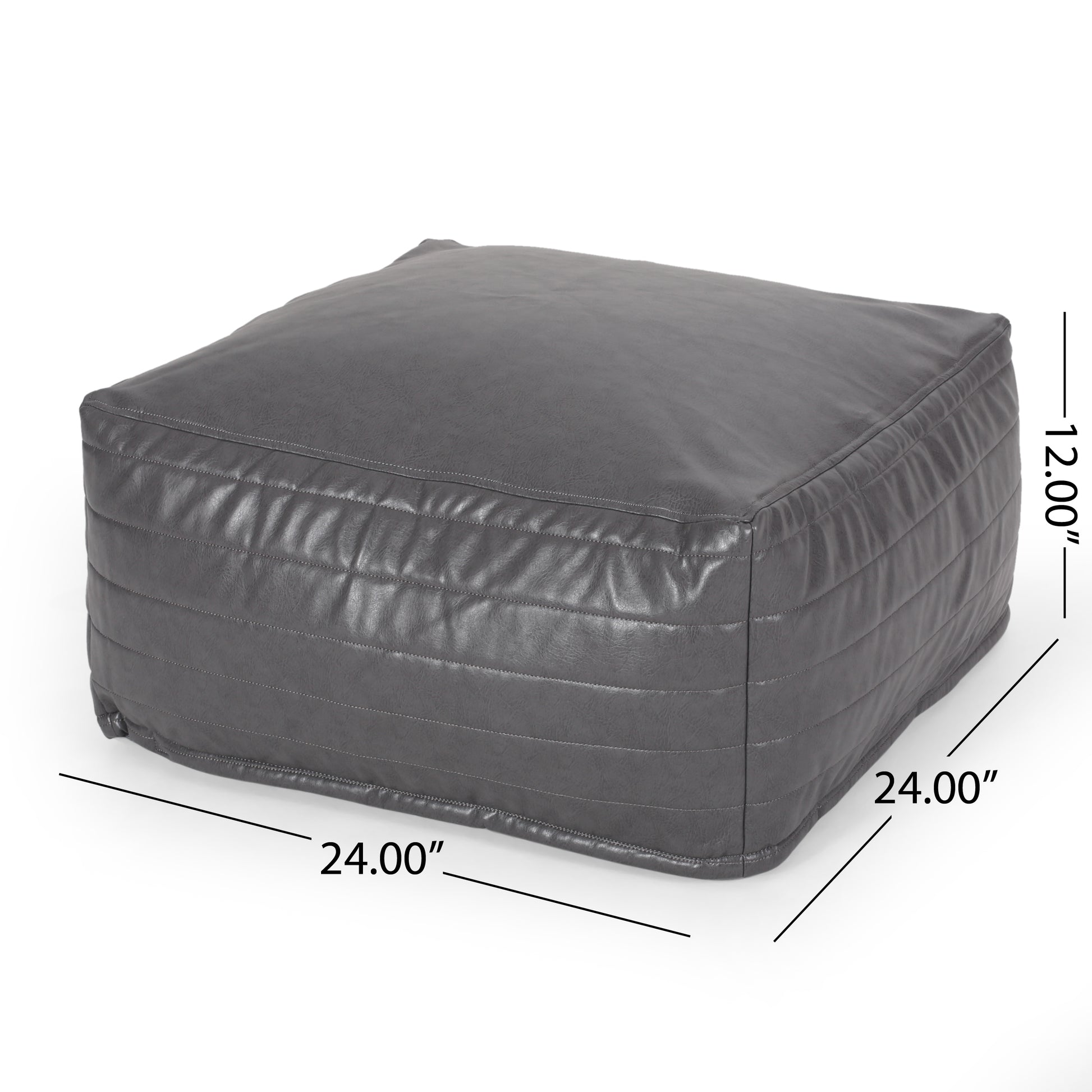 Quilted grey faux leather ottoman xx inches for living room seating
