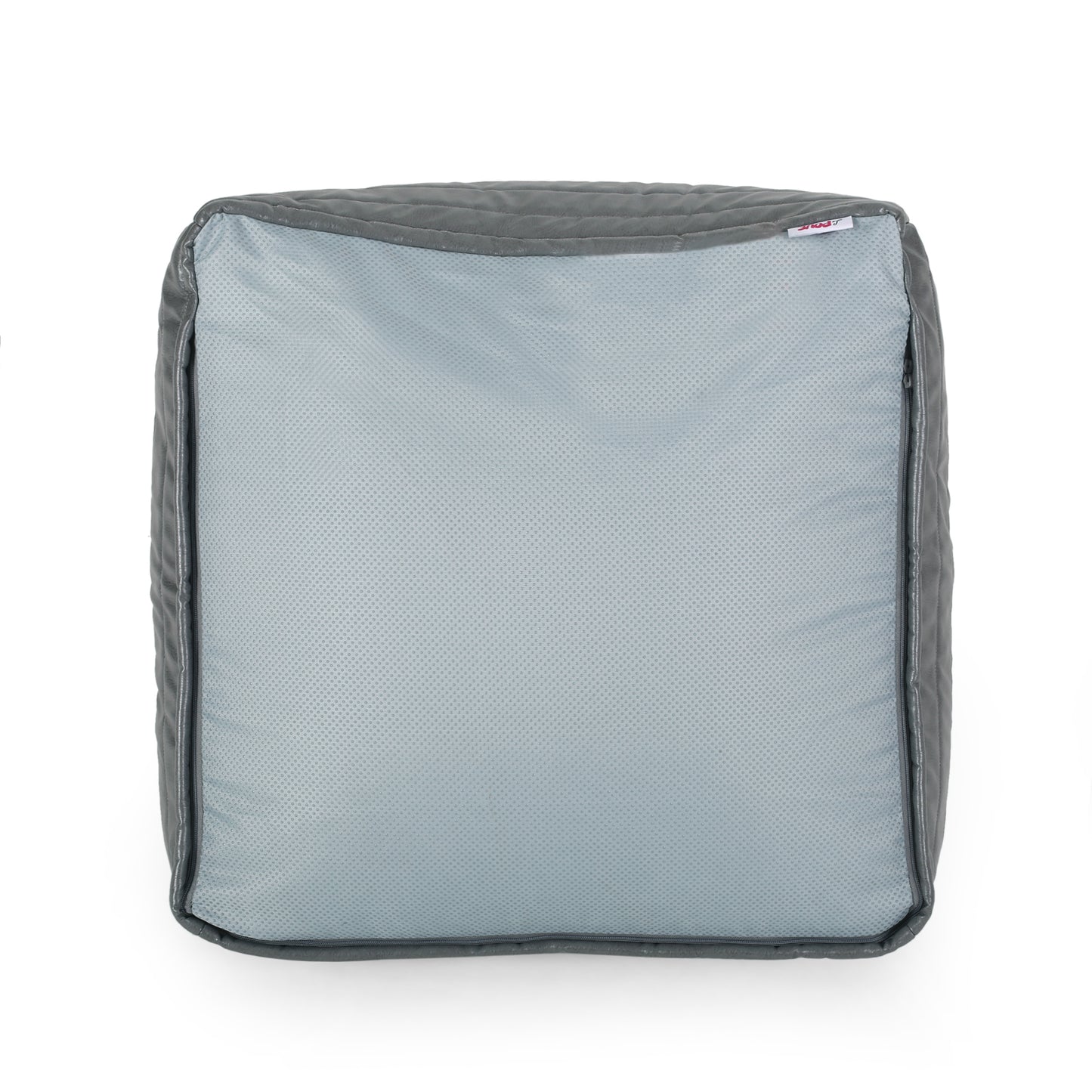 Gray quilted storage cube with mesh panel and zipper  inches