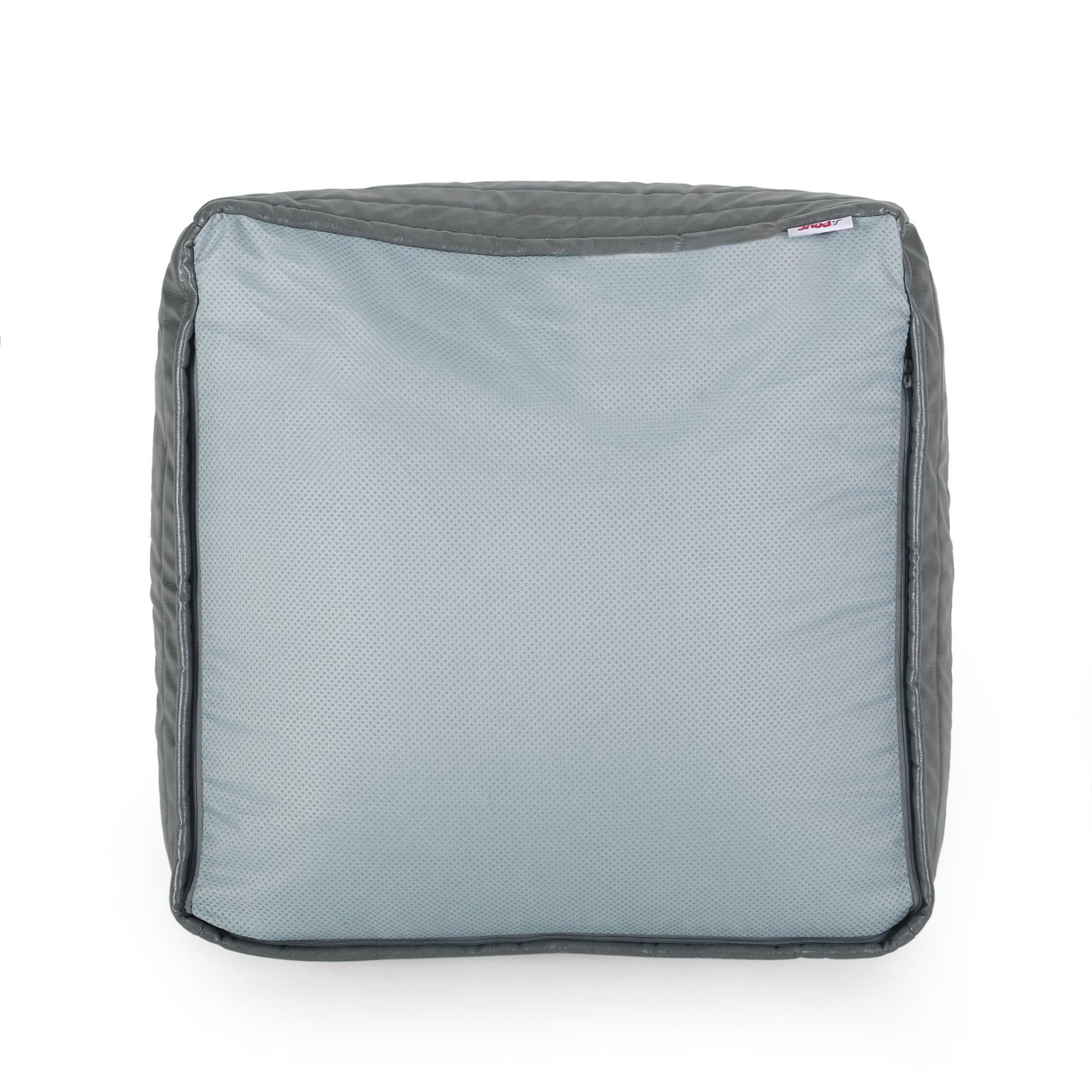 Gray quilted storage cube with mesh panel and zipper  inches