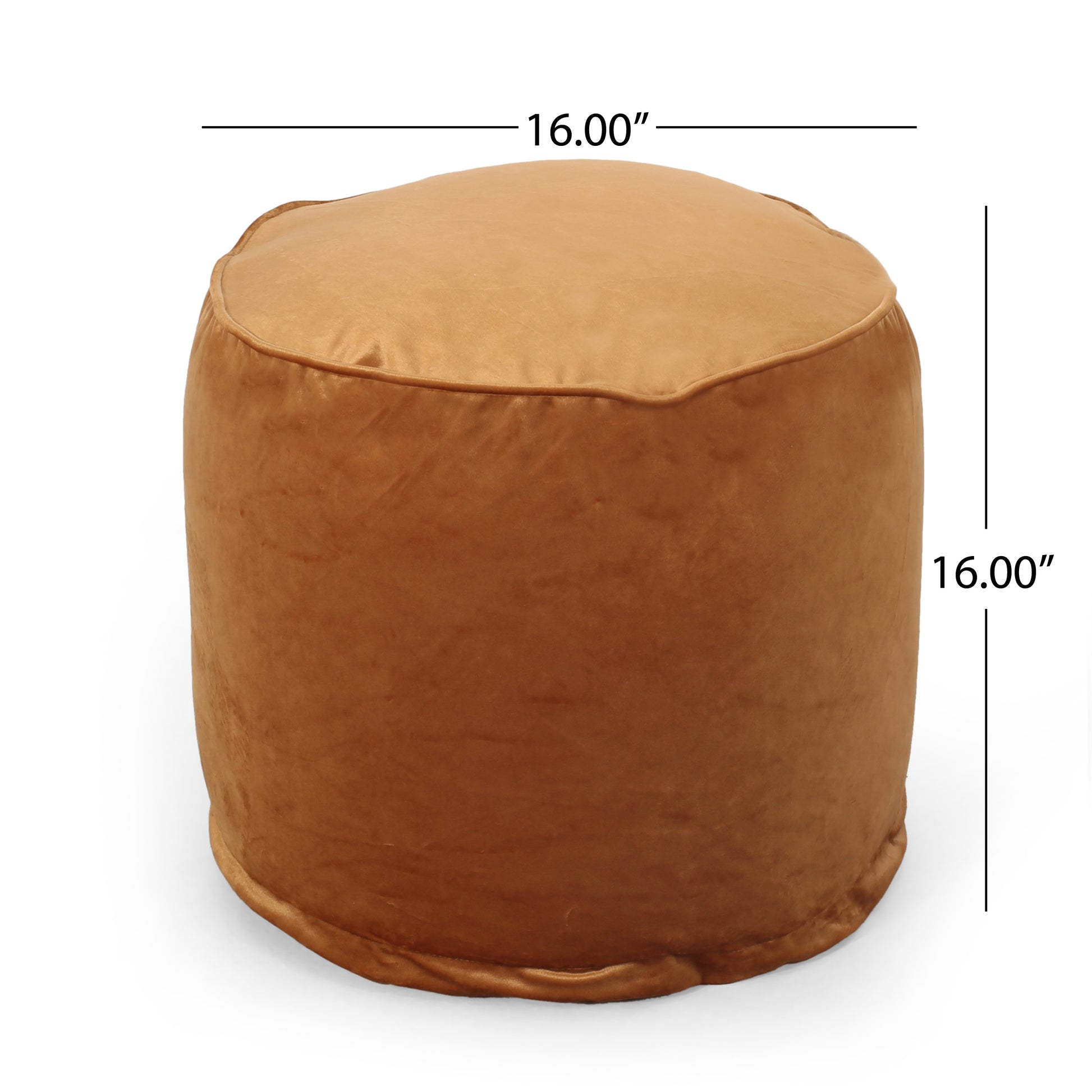 Tan velvet ottoman cylindrical shape inch diameter and height