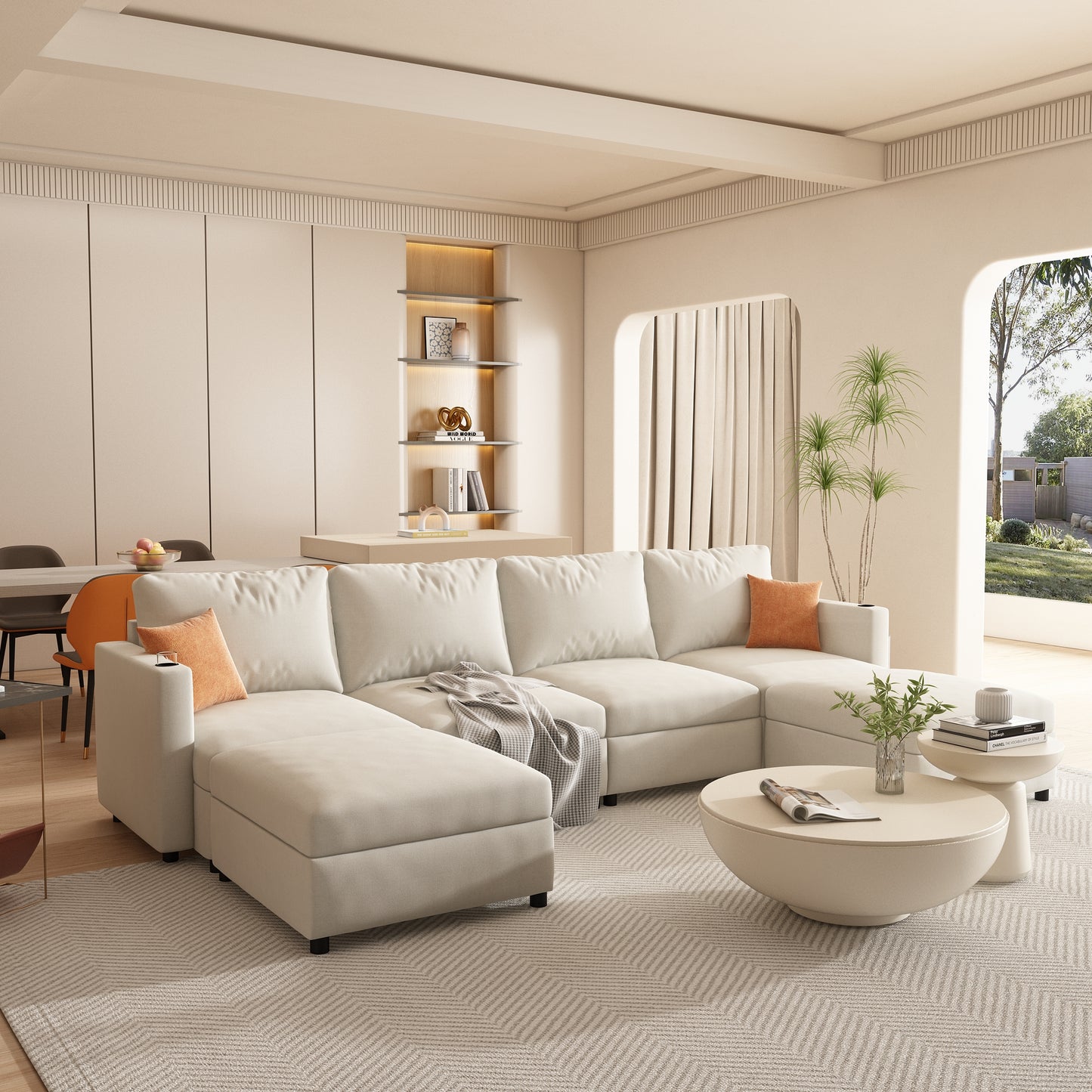 Cream sectional sofa with chaise lounge perfect for modern living rooms