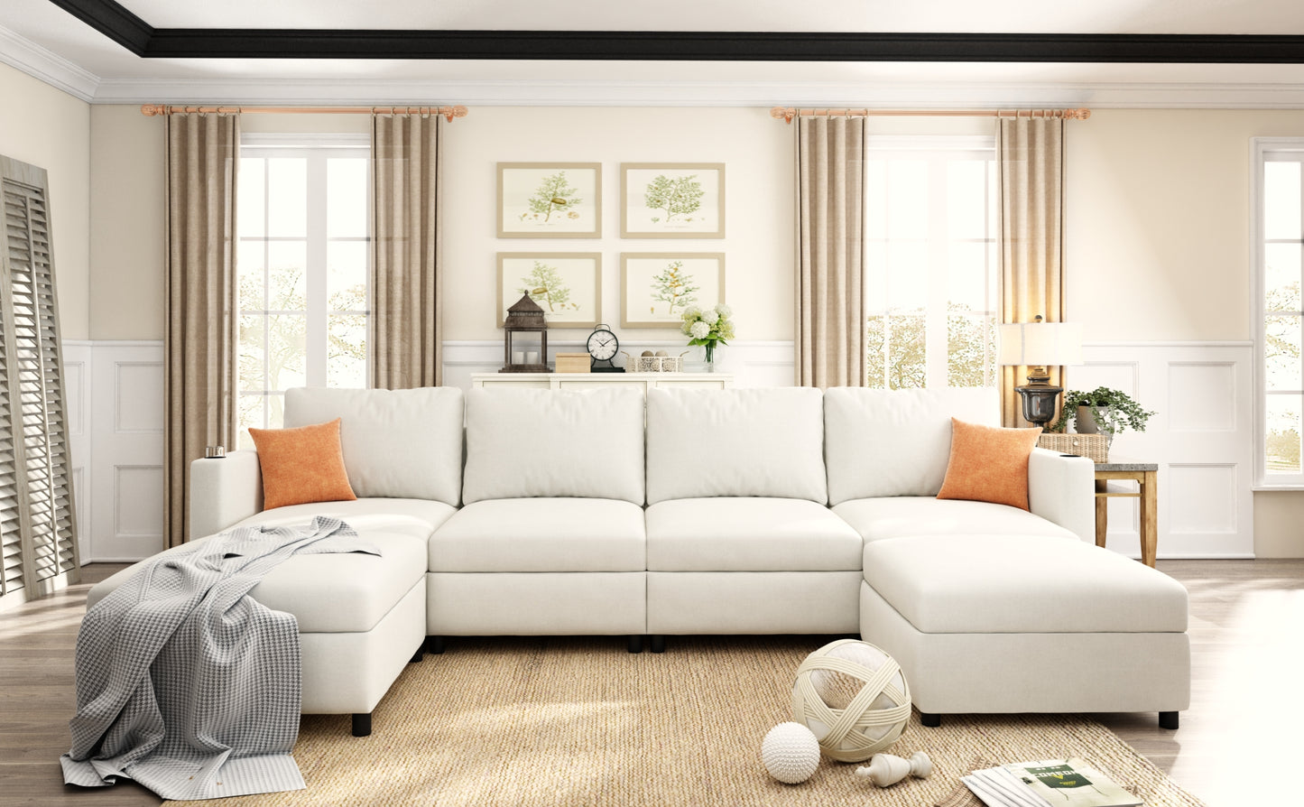 Plush white sectional sofa with chaise upholstered in soft fabric perfect for modern living rooms