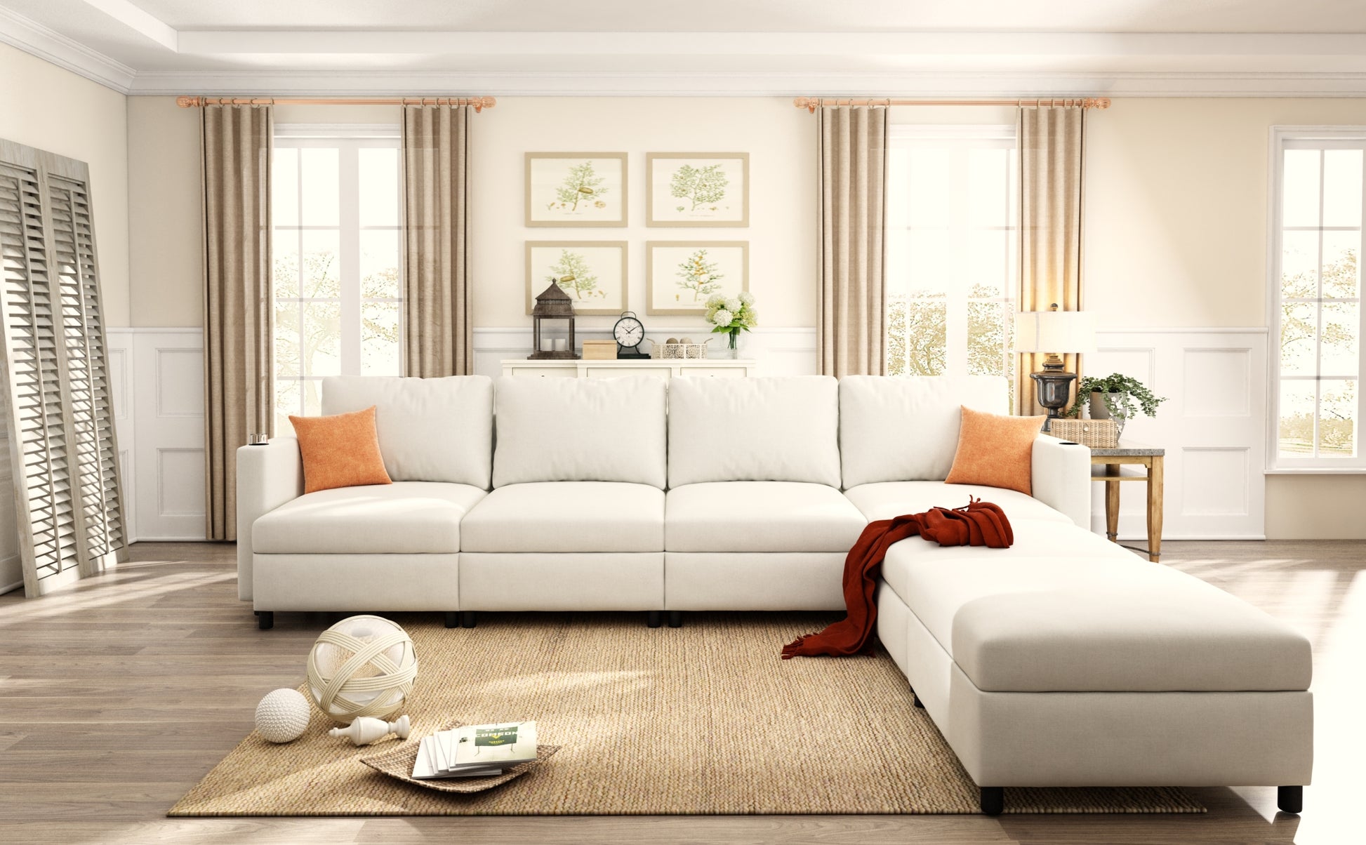 Plush white sectional sofa with chaise lounge perfect for a modern living room