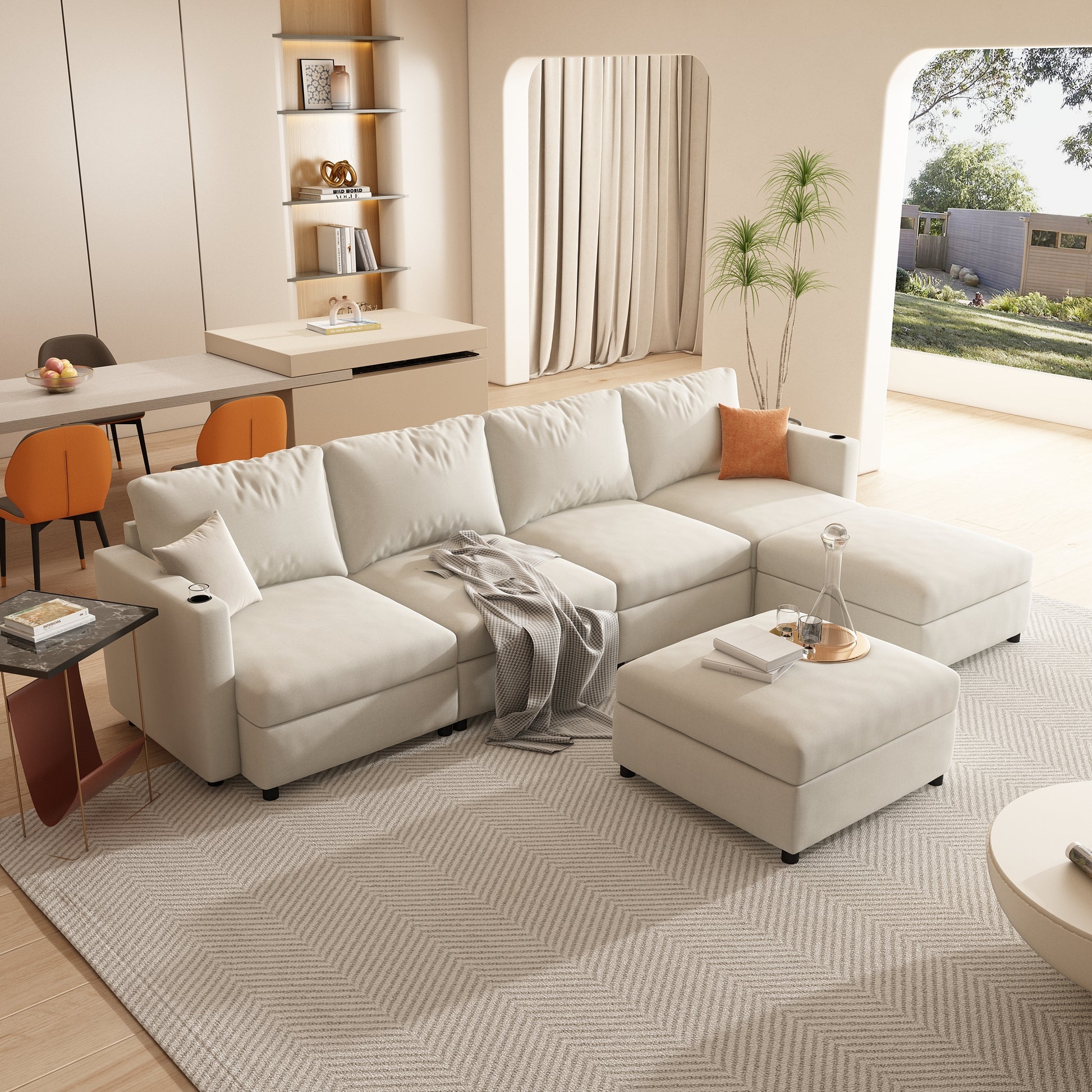 Plush cream sectional sofa with chaise lounge for spacious living rooms