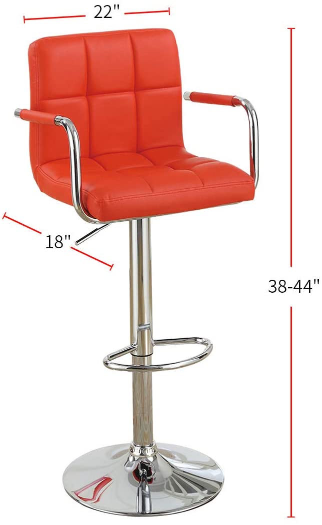 Red faux leather bar stool with chrome base and adjustable height