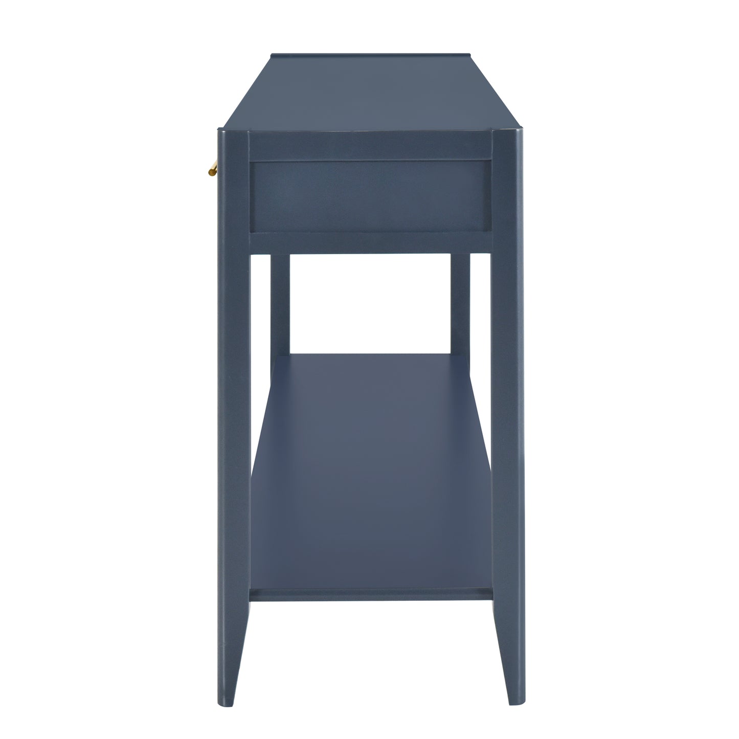 Navy blue console table with single drawer and open shelf