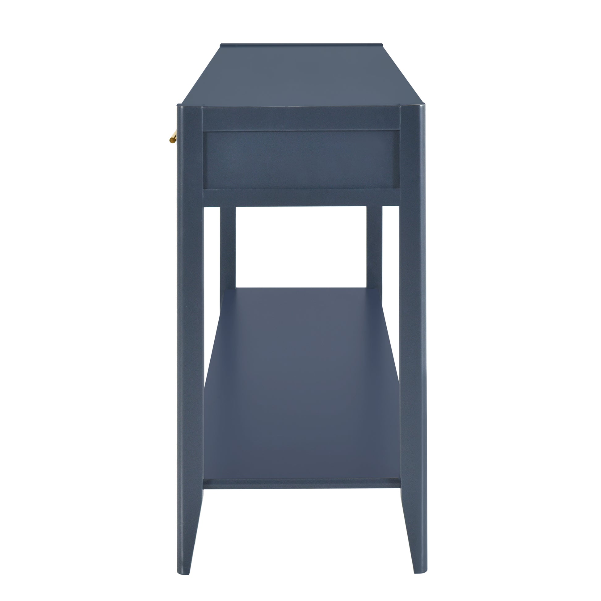Navy blue console table with single drawer and open shelf