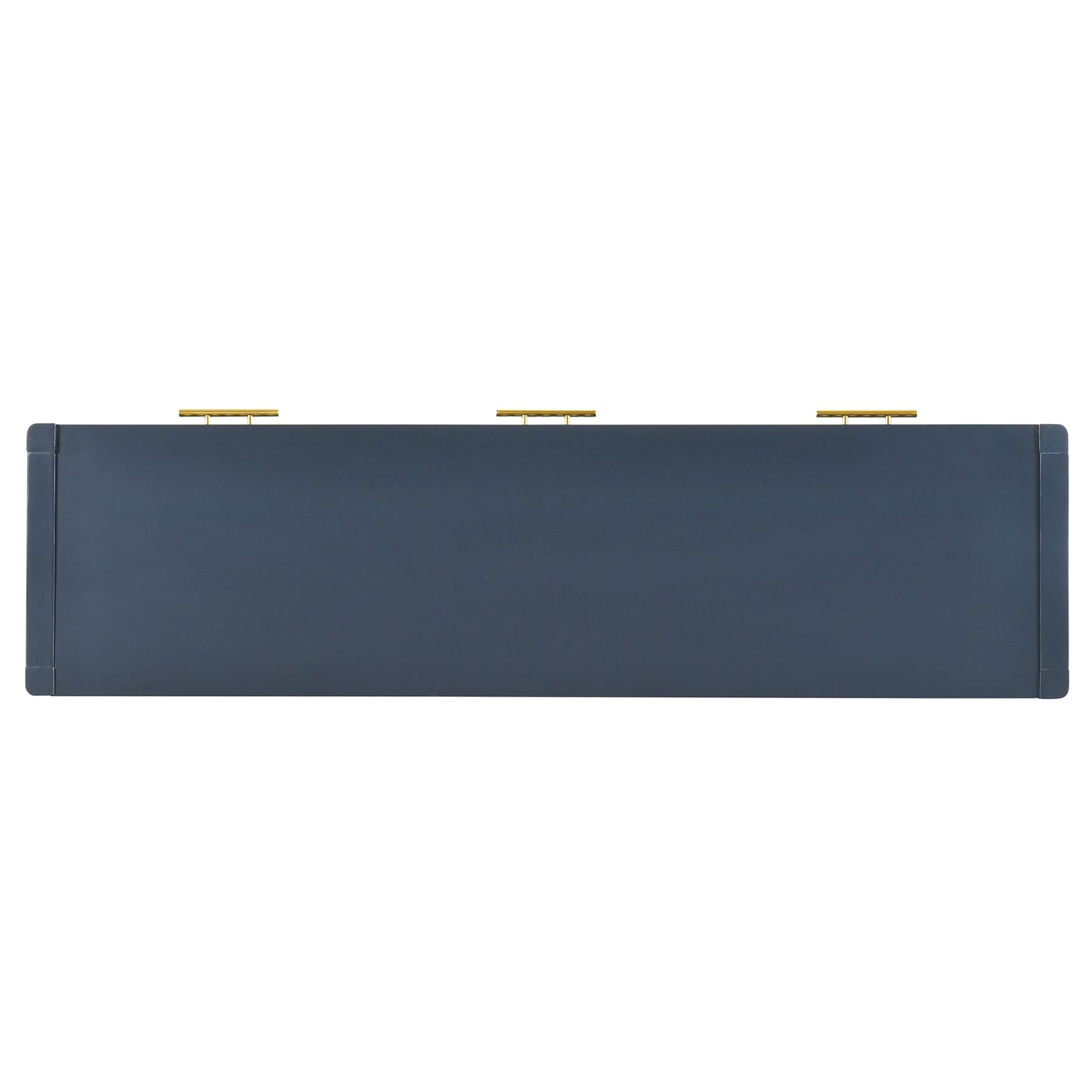 Dark gray console table with three gold bar handles on top