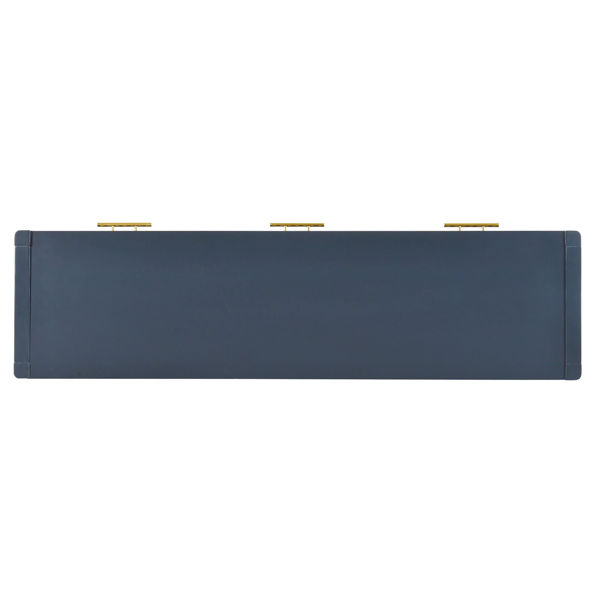 Dark gray console table with three gold bar handles on top