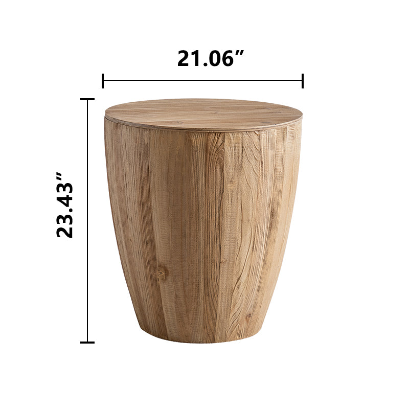 Rustic carved wood barrel side table natural finish  W x  H adds organic charm