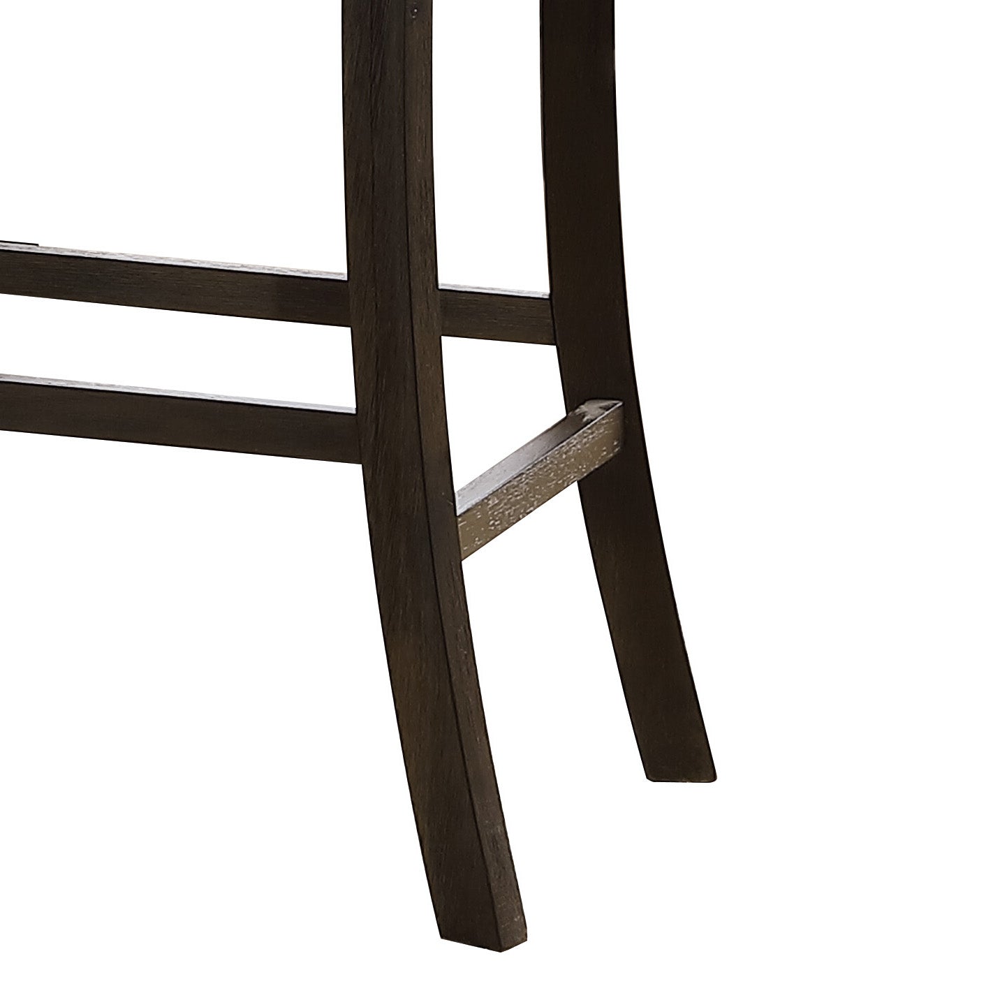 Dark wood bar stool legs with metal footrest support