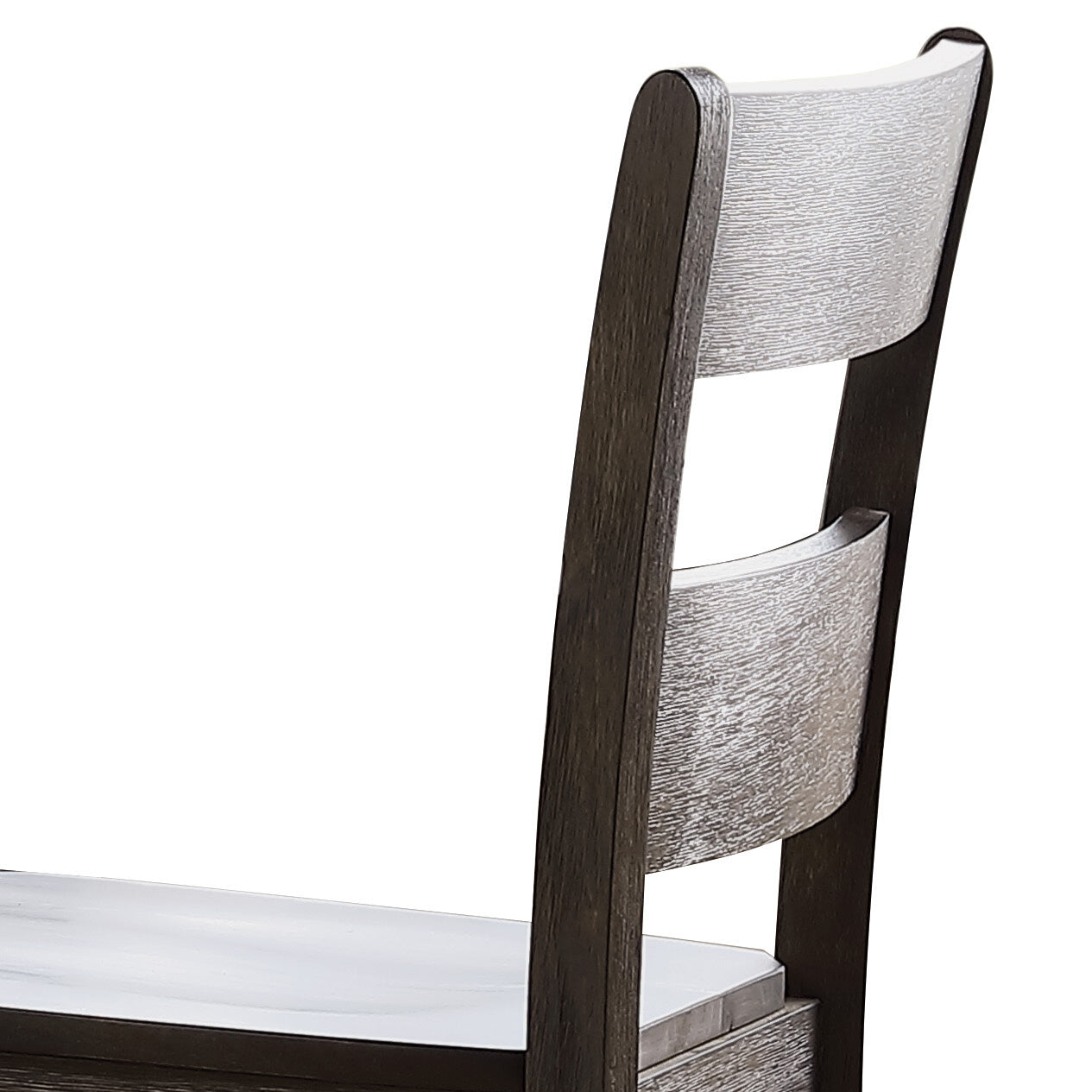 Dark wood dining chair with textured white seat and backrest details