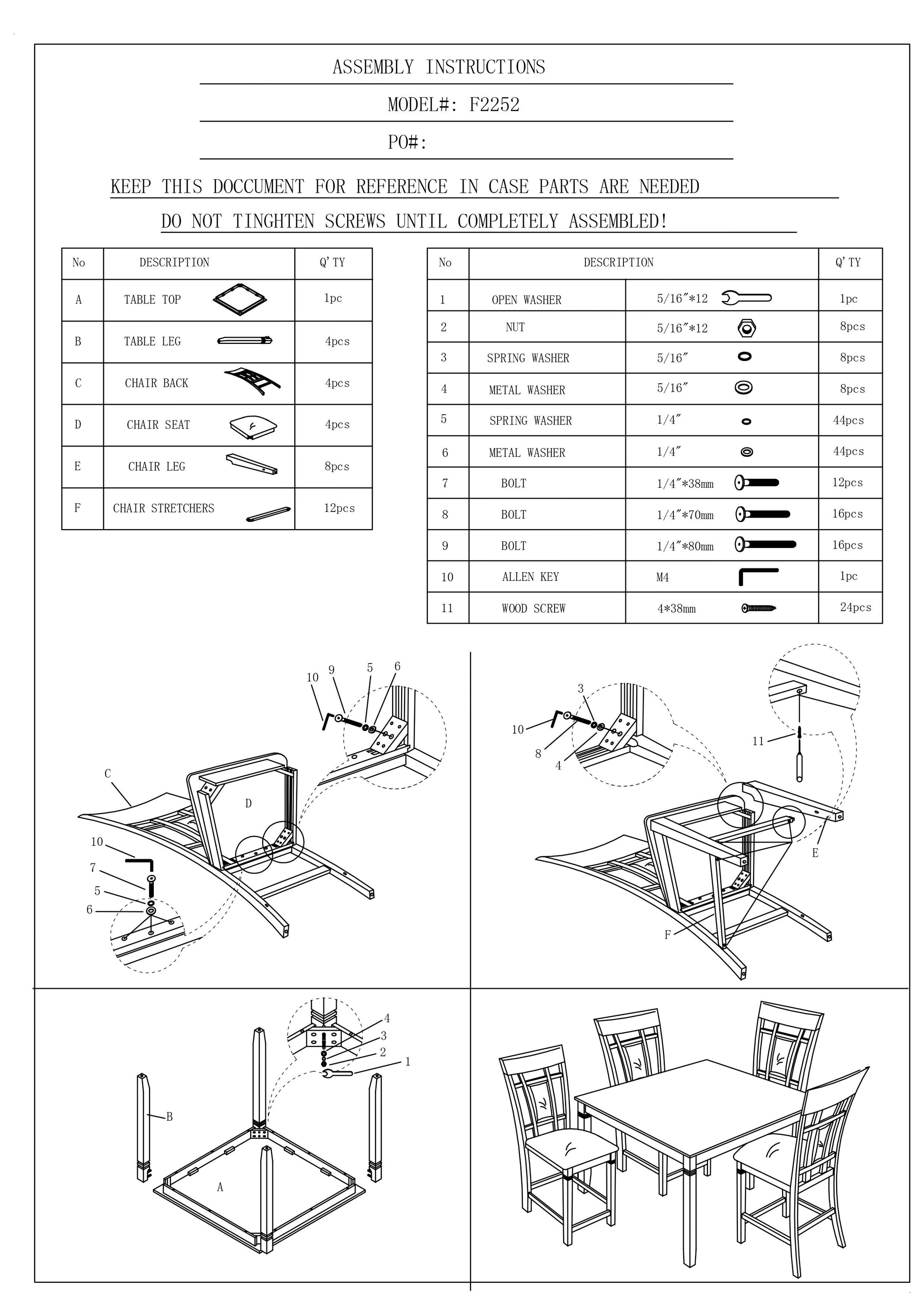 Table top component for F furniture assembly