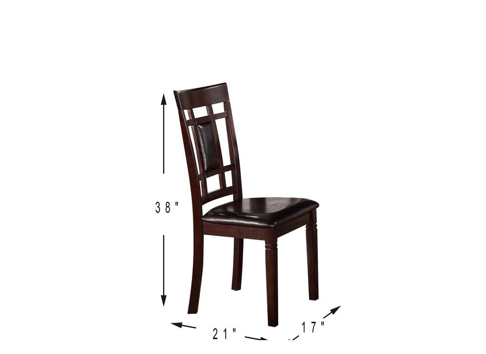 Dark wood dining chair with upholstered seat and geometric backrest design