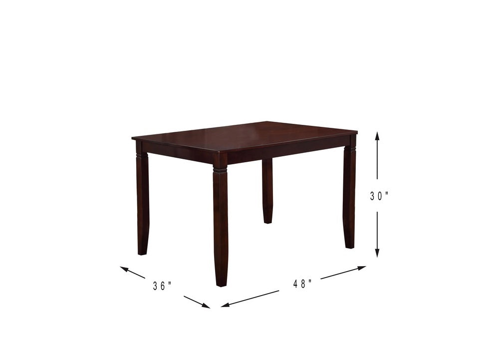 Dark wood dining table  x  inches with tapered legs and detailed accents