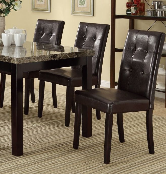 Tufted dark brown faux leather dining chair with dark wood legs elegant and comfortable seating