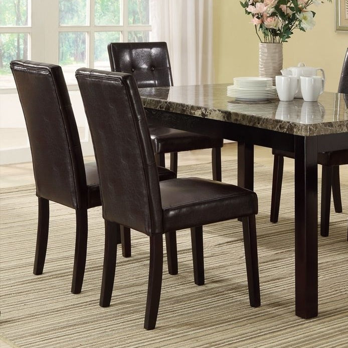 Dark brown upholstered dining chairs with wooden legs set of