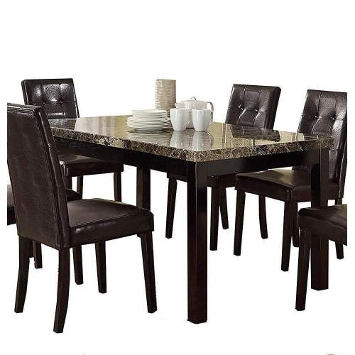 Dark brown tufted faux leather dining chairs with dark wood legs set of