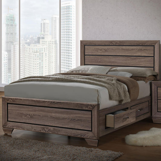 Modern grey wood queen bed frame with two builtin storage drawers Perfect for contemporary bedrooms