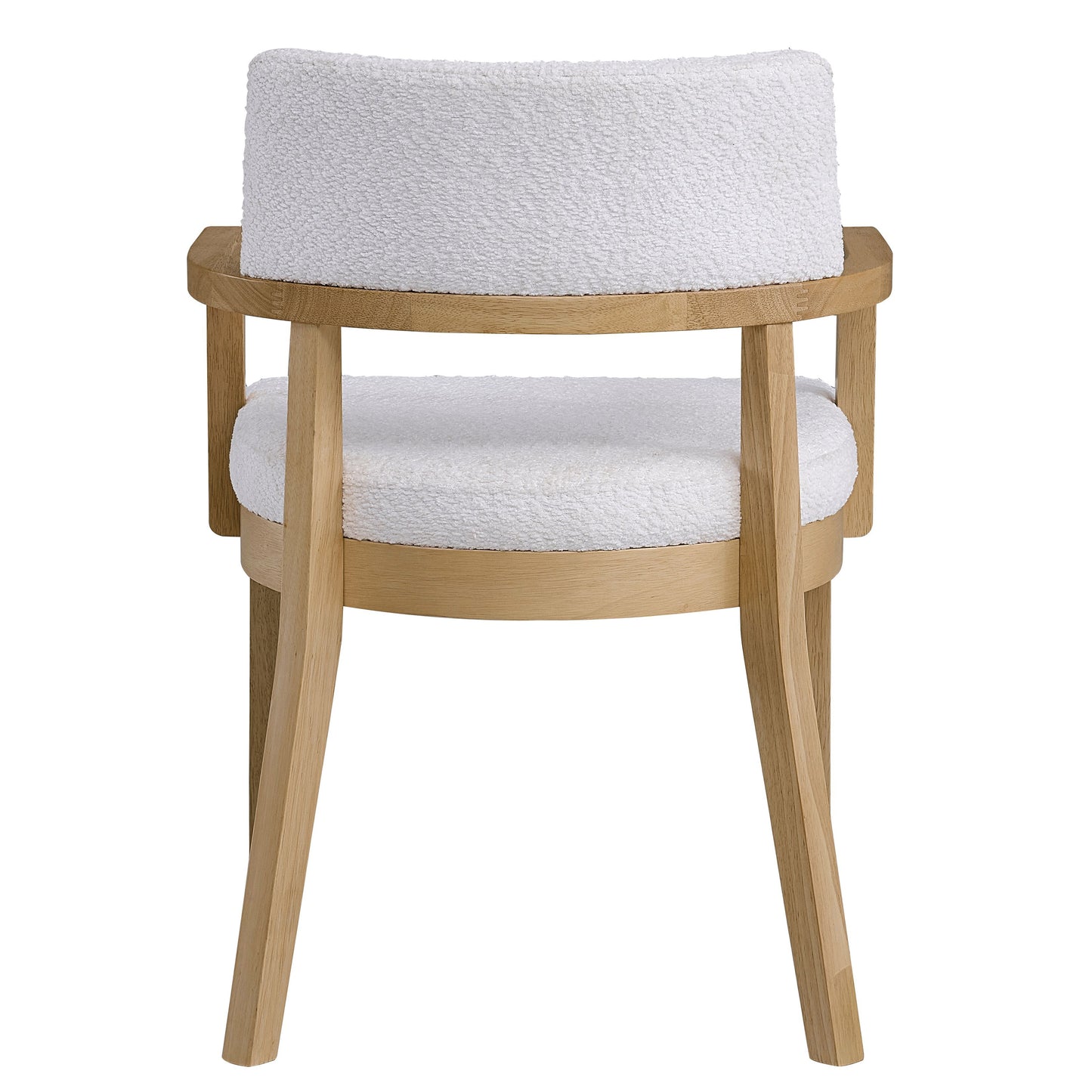 White boucle fabric armchair with natural oak wood frame modern accent chair