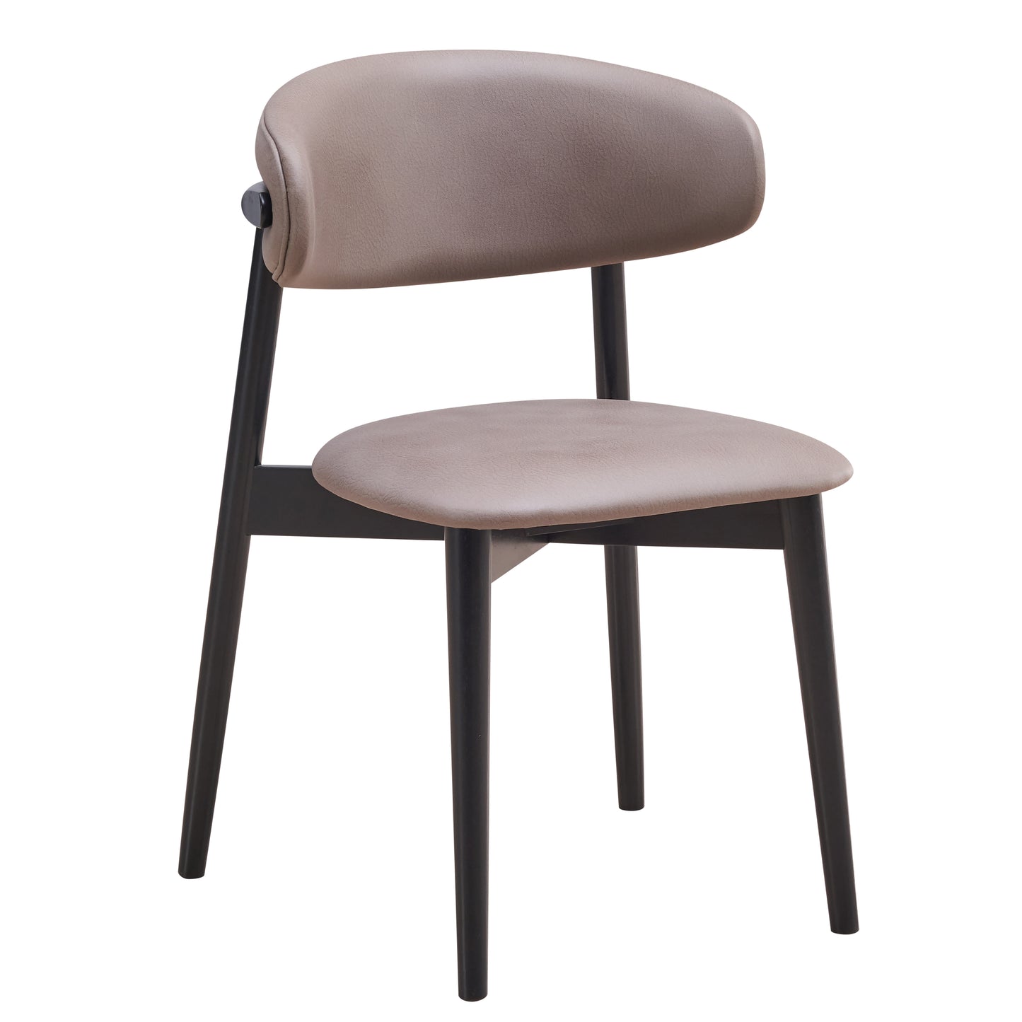 Contemporary taupe upholstered dining chair with black wood legs  characters